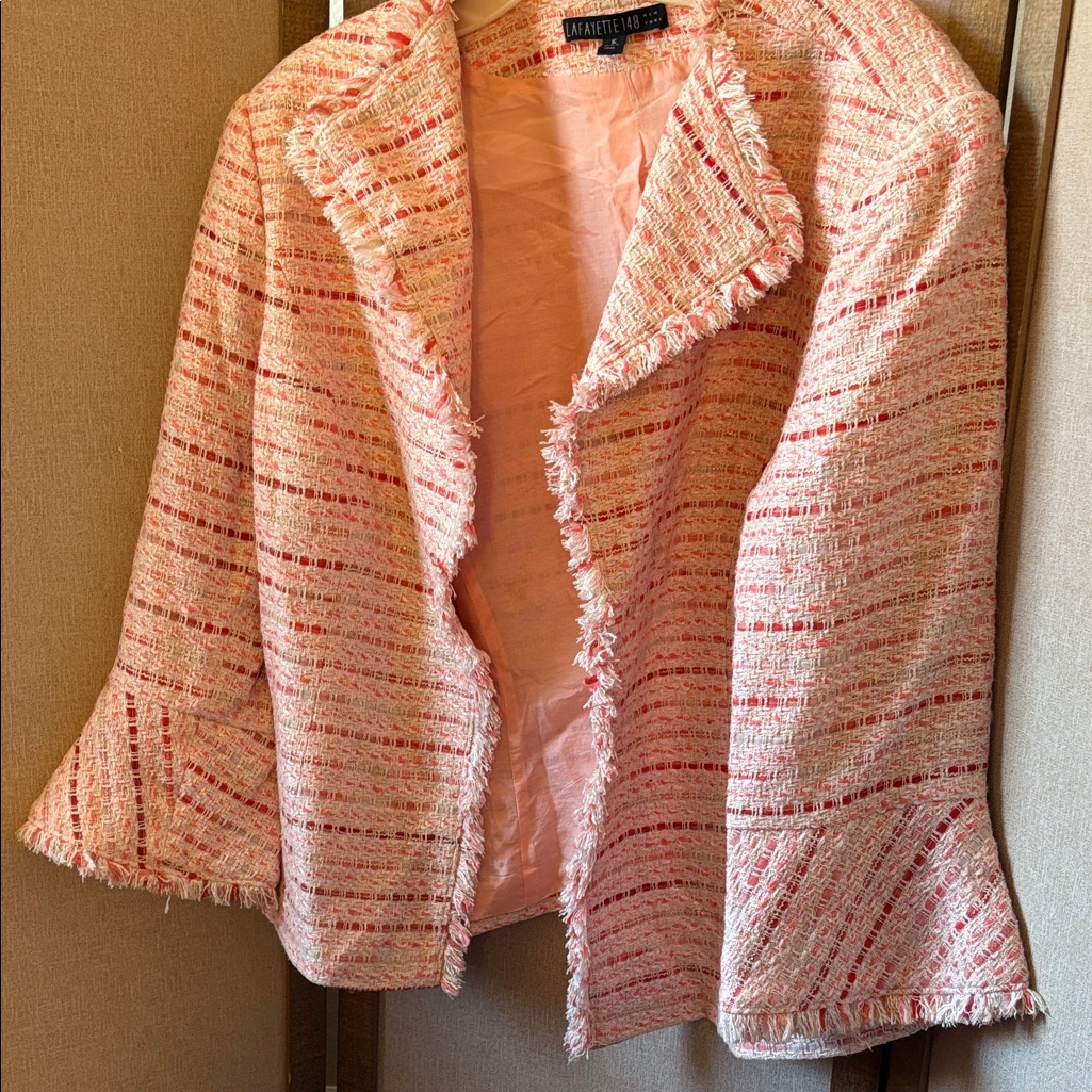 Lafayette 148 Women's Pink Tweed Raw Edge Blazer 16